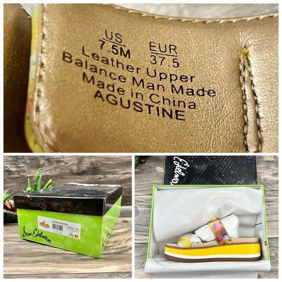 NIB Sam Edelman Agustine Platform Slide Sandal Lemon Zest Multi Leather 7.5M - Picture 8 of 12